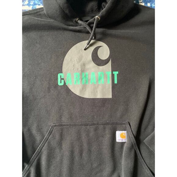 Vintage Carhart thick loose fit hoodie, large teal graphic rare y2k chore - Picture 5 of 6